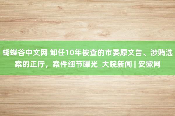 蝴蝶谷中文网 卸任10年被查的市委原文告、涉贿选案的正厅，案件细节曝光_大皖新闻 | 安徽网