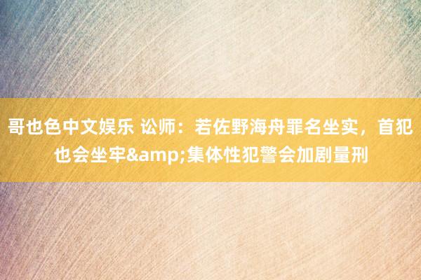 哥也色中文娱乐 讼师：若佐野海舟罪名坐实，首犯也会坐牢&集体性犯警会加剧量刑