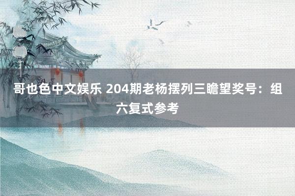 哥也色中文娱乐 204期老杨摆列三瞻望奖号：组六复式参考