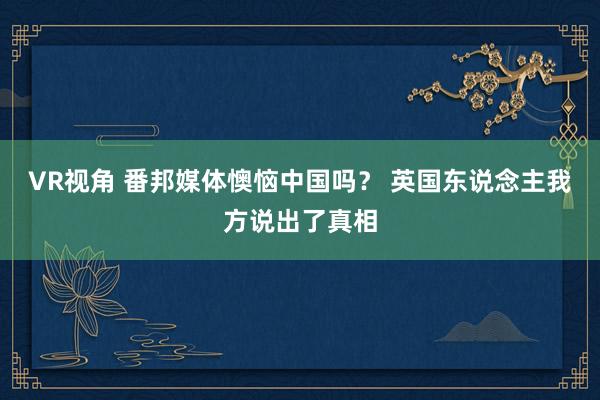 VR视角 番邦媒体懊恼中国吗？ 英国东说念主我方说出了真相